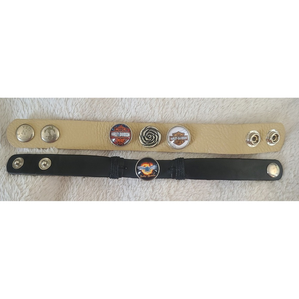 Harley-Davidson Leather Snap Bracelet Set Tan Black Eagle Logo Rose 2pc Unworn